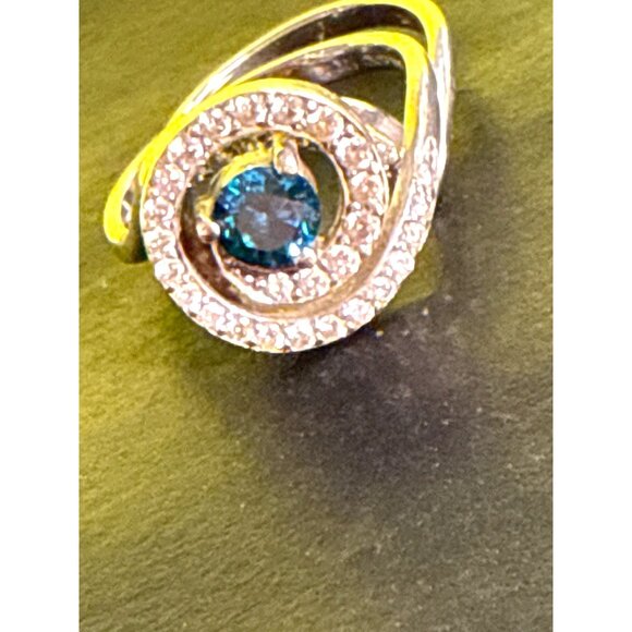 Na Hoku 14K Gold Fancy Blue Diamond Halo Engagement Ring & Wedding Band Set - Picture 2 of 15